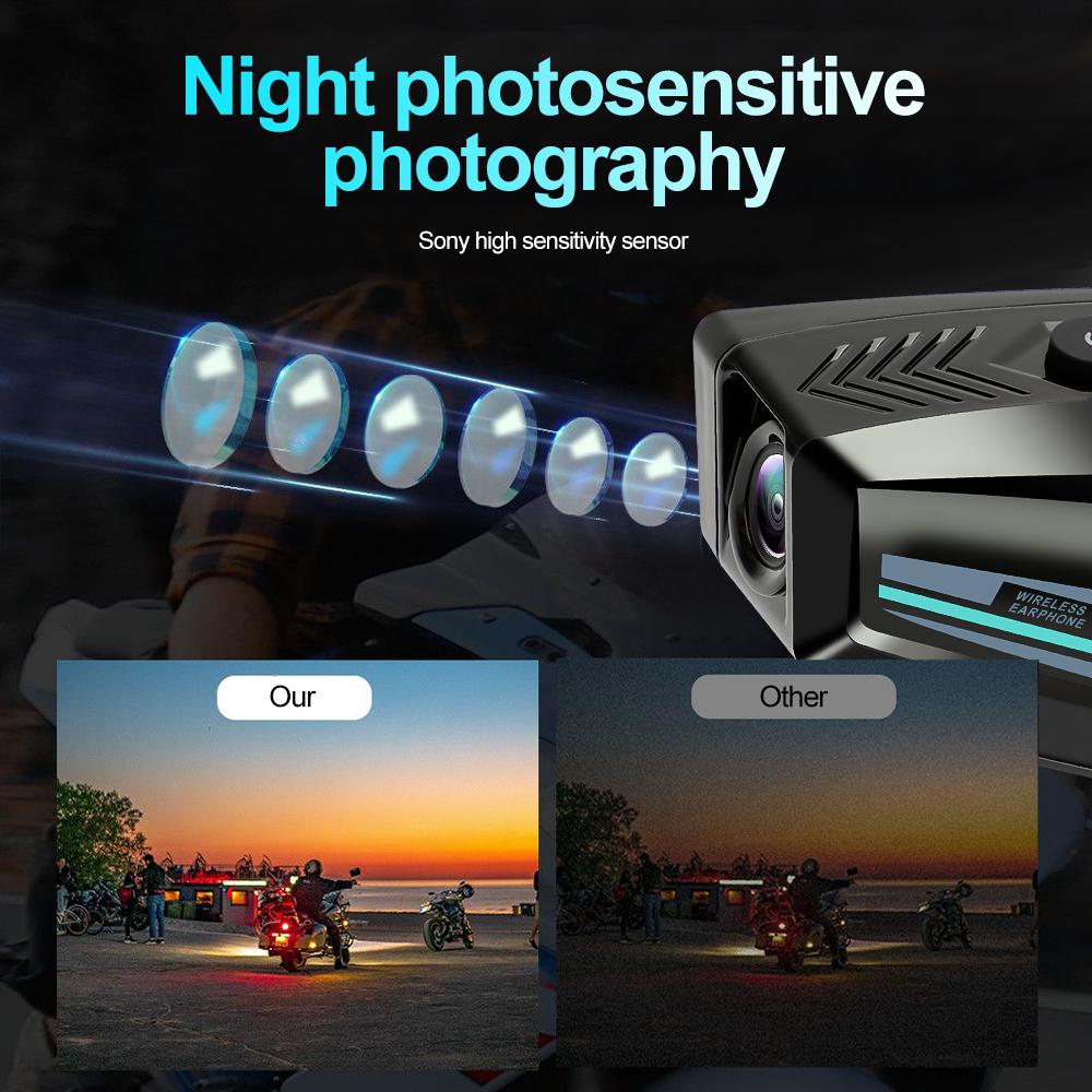 1080P Motorcycle DVR Video Recorder V5.3 Bluetooth Helmet Headset Motor Dash Camera 2000mah Handsfree Call Waterproof Wide Angle