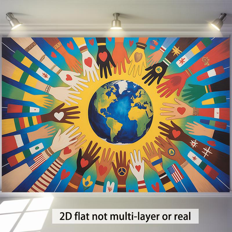 1Pcs Unity Diversity Globe World Hands Design Decoration Background Earth Backdrop Decorations For Photo Studio Booth Party