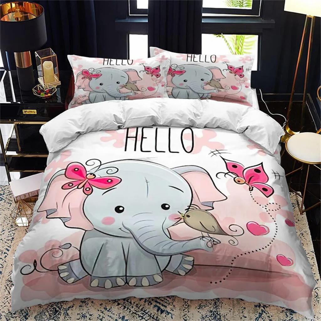 Boys Girls Kawaii Elephant Duvet Cover Cute Animals Quilt Cover Queen Size Soft Microfiber Cartoon Bedroom Decorations Children