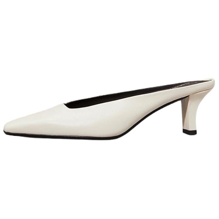 Calvin Klein Leather Square Toe Block Heel Mules 5.5cm Women Footwear White HW0HW02332AEO 36