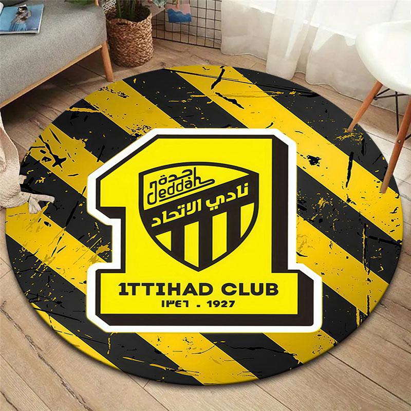Al-Ittihad FC Round Area Rug,Carpet Rug for Living Room Bedroom Sofa Playroom Decor,Non-slip Floor Mat