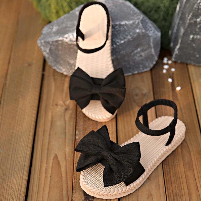 Women Anti-slip Trend Sandals New Style Summer Lightweight Sandals Beach Casual Slippers Outdoor Bow Tie Flat Shoes Home