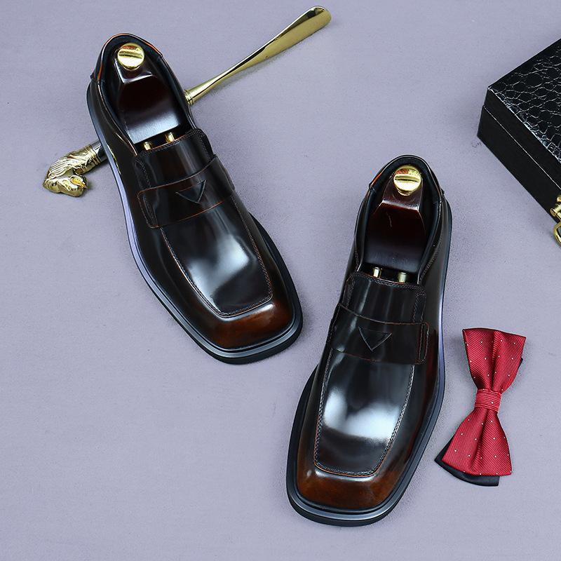 Casual leather shoes men's leather breathable glossy British formal business men's shoes soft leather
