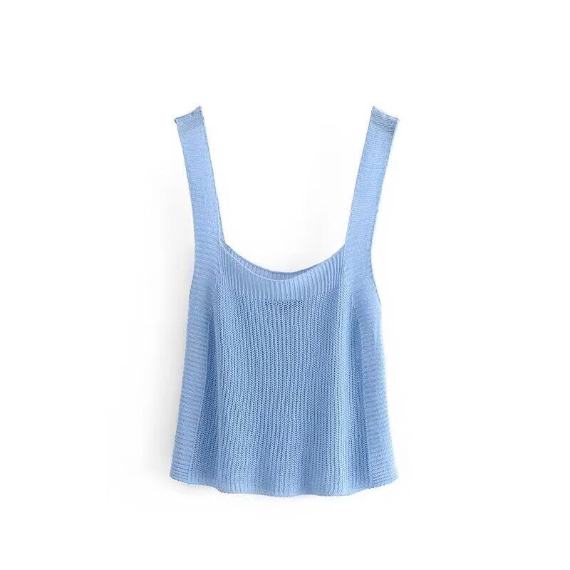 Fashion Style 2024 New Fall Women's Clothing Easiest for Match Textured Shoulder Strap Tops Knitting Short Vest 2488001