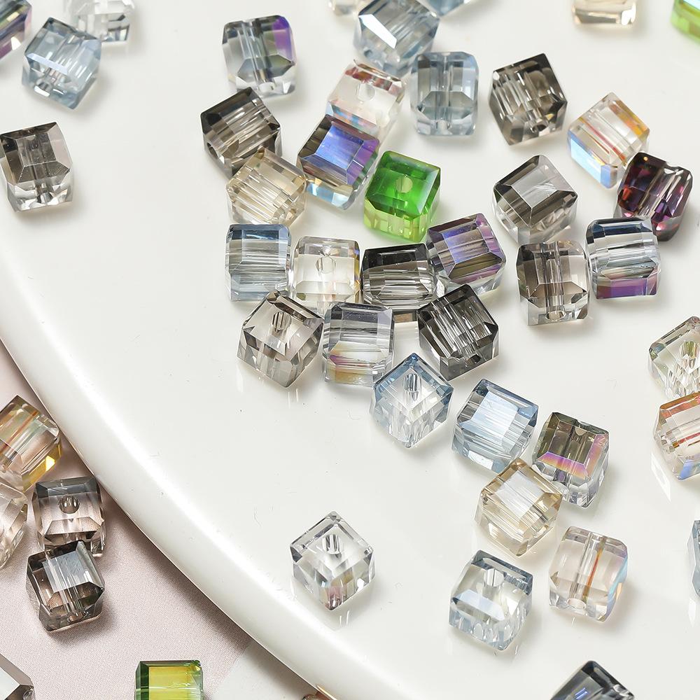 10pcs/bag 6MM Glass Cut Surface High-transparency Sugar Cube Beads Small Square Perforated Crystal Loose Beads DIY Beading Material Accessories