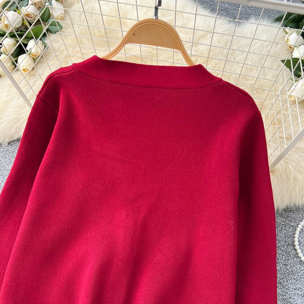 Autumn Winter Women Casual Knitted Sweater Trouser Two Piece Set Big Gold Button Single Breasted Jacket Tops and Elastic Waist Pant Tracksuit