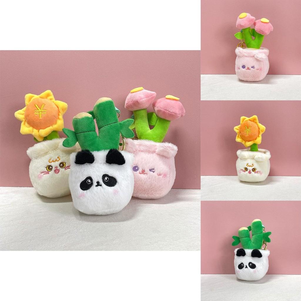 Adorable Plush Animal Potted Plant Keychain Decoration Cute Panda Figure Gift For Kids
