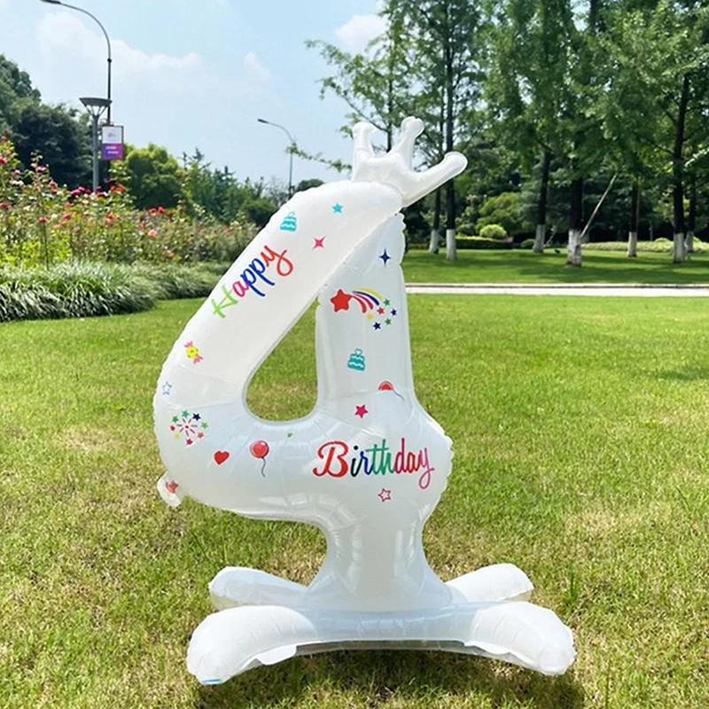 32 Inch Crown Decoration Style Aluminum Film Digital Balloon Number Balloon Standing Iballoon Children Birthday Party White