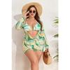 2025 Print 3 Piece Long Sleeve Smock Plus Size Push Up Bikini Women High Waist Big Swimsuit Beach Chubby Bathing Suit