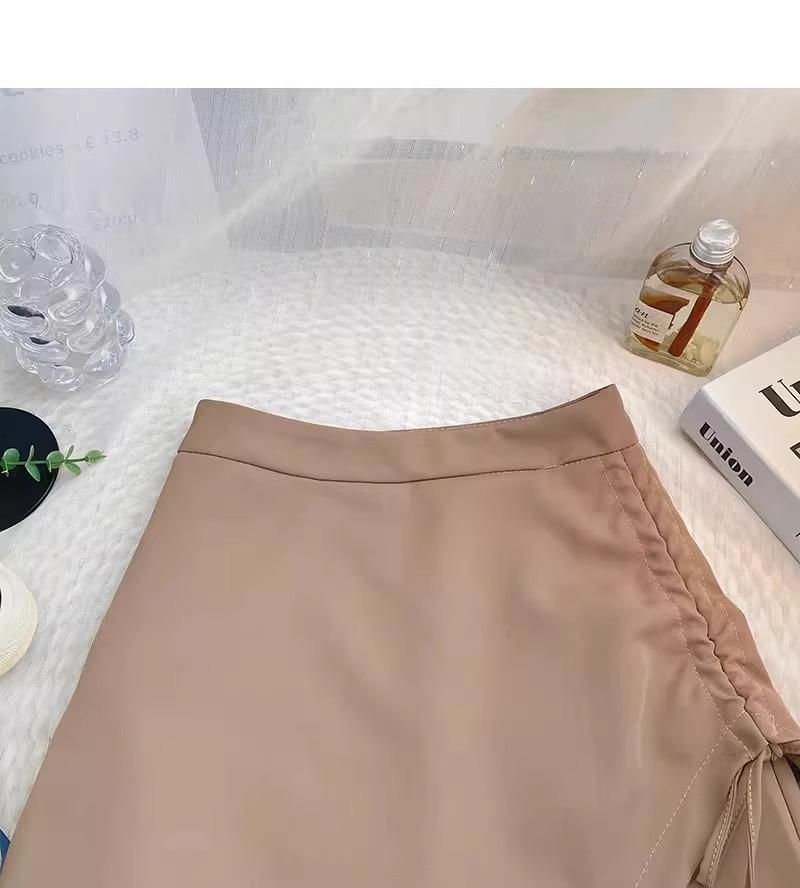 Spring 2024 Women's High-Waist Slim A-Line Pleated Drawstring Skirt