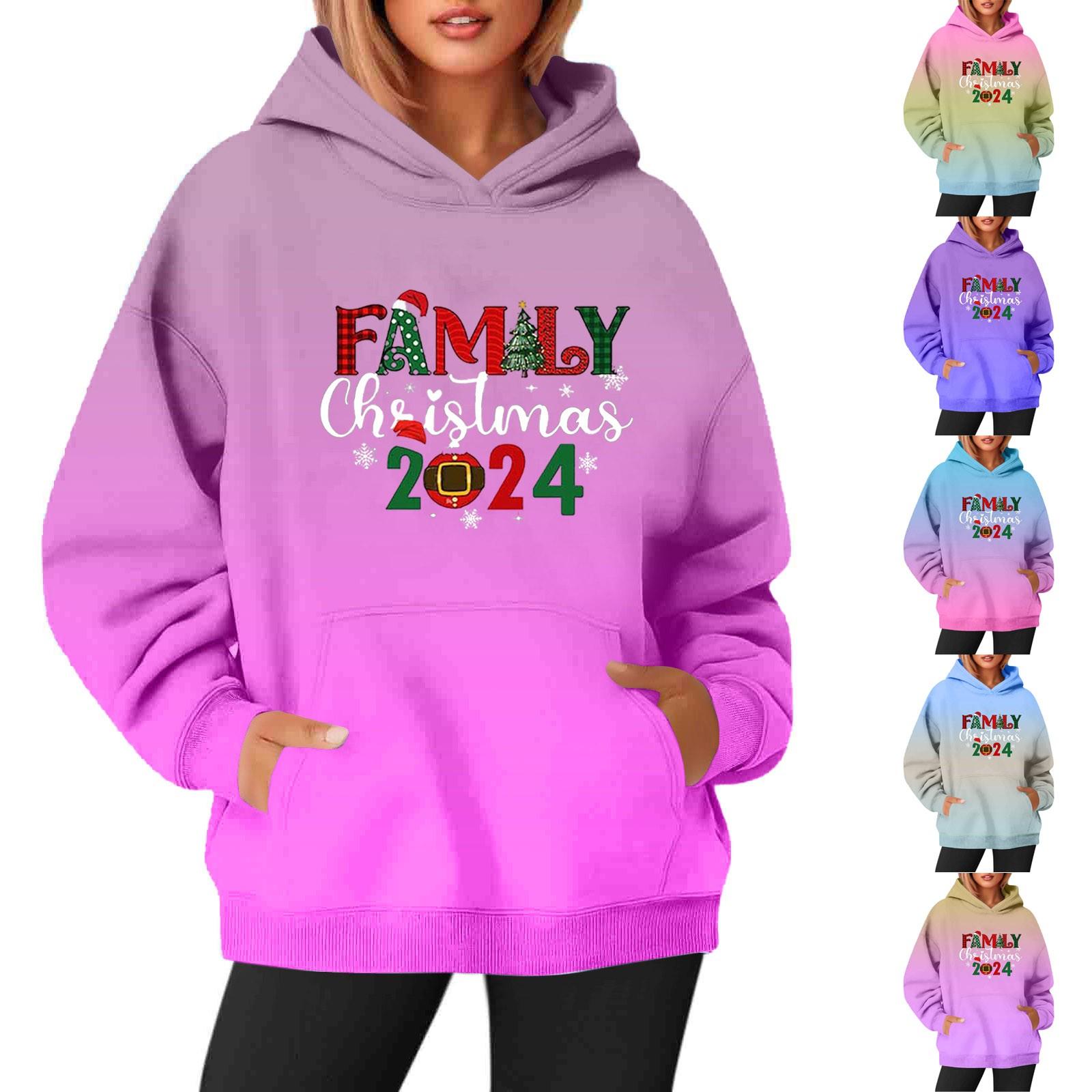 

Женские толстовки с круглым вырезом и длинным рукавом с рождественским принтом, однотонная толстовка с капюшоном S