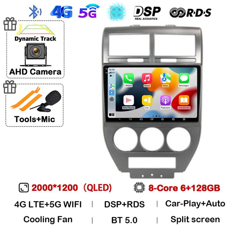Android 14 Auto 4G+WIFI For Dodge Caliber Jeep Compass 1 MK Patriot 2006 - 2010 Car Radio Multimedia Video Player GPS 360 Camera