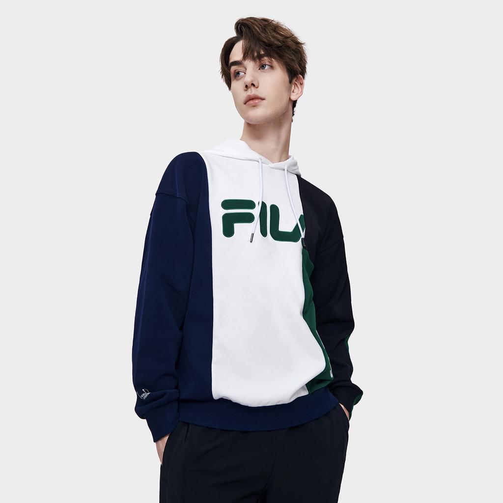 FILA Color Block Letter Print Loose Casual Knit Hoodie Men hoodies Legendary-Blue F11M319205F-NV