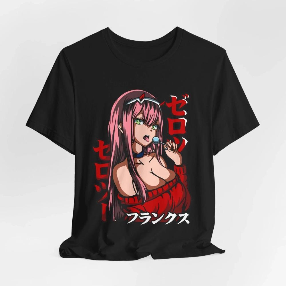 Zero Two Waifu Anime Pattern T-shirt Men's and Women's Summer Cotton Comfortable Short Sleeve Casual Sports Top