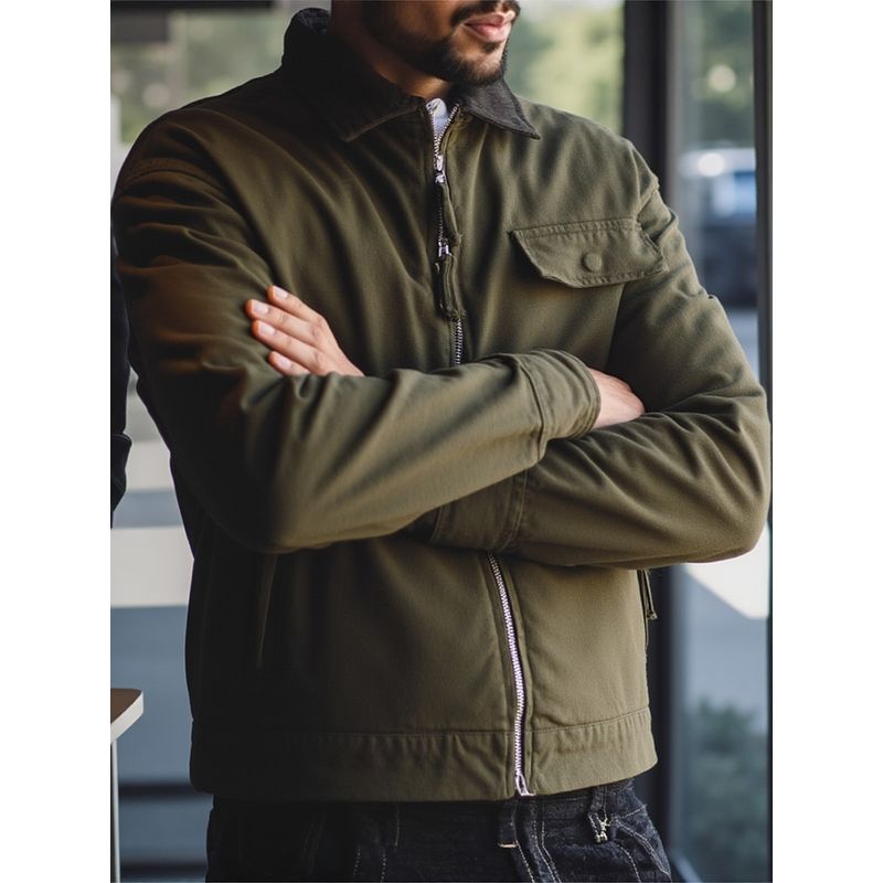 Retro Heavy-Duty Pure Cotton Tough Guy Workwear Jacket for Men, Spring and Autumn Turn-Down Collar Foreign Trade Men's Motorcycle Canvas Jacket
