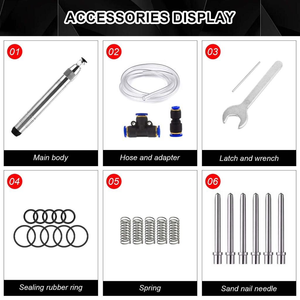 Jewelry Pneumatic Engraving Pen Kit, 4/6/8/16/24/32 Sided Tips with Air Hose, for Engraving & Matte Finishing on Gold, Silver & Stainless Steel
