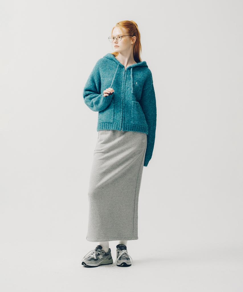 Felpa con cappuccio YALE da donna in maglia pelosa corta con zip_Blu