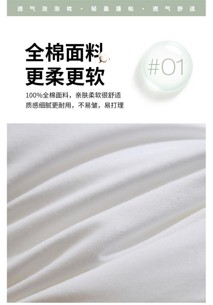 Yongyouwan All Cotton Three-dimensional Green Bubble Pillow, Fluffy and Breathable Checkered Bread Pillow Core, Student Adult Sleeping Pillow Core
