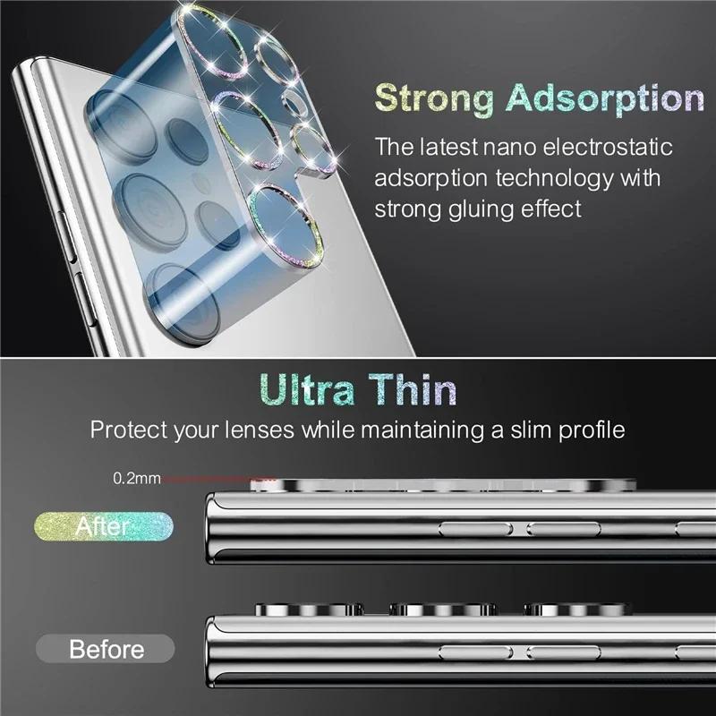 Bling Glitter Diamond Camera Lens Protector for Samsung Galaxy S22 S24 Ultra S23 Plus S24Ultra S 24 Tempered Glass Full Cover
