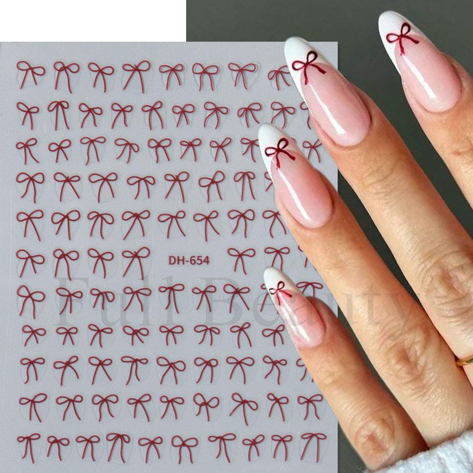 Nail Art Sticker, New Year'S Red Laser Red French Bow Atmosphere Adhesive 3D Nail Sticker