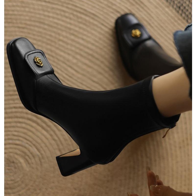 Fashion Vintage Square Toe Women Thin Leg Ankle Boots Autumn Ladies Elegant Party Office High Heel Short Botas Zapatos De Mujer