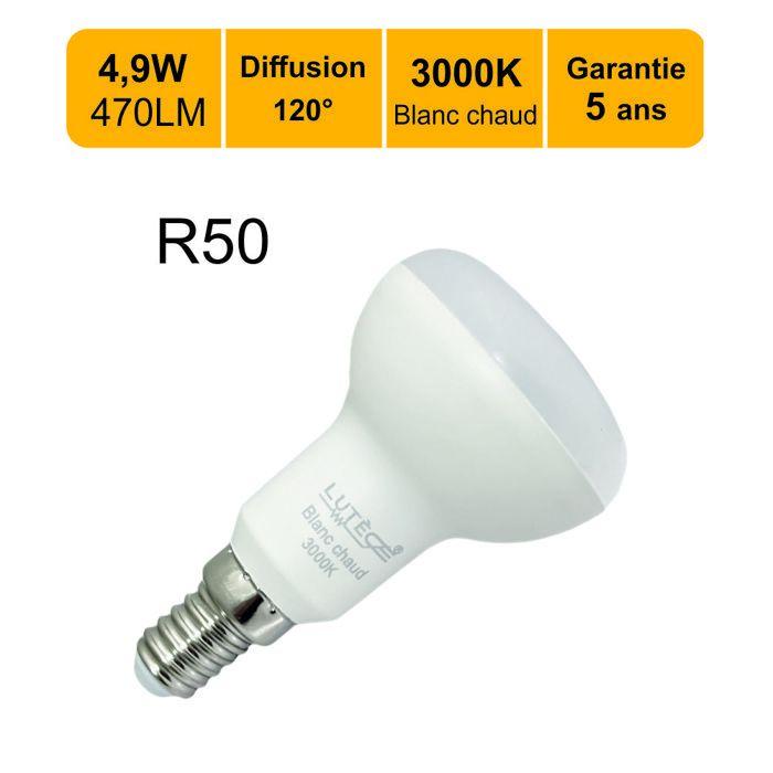 Ampoule LED E14 R50 4,9W (équiv. 40W) 470Lm 3000K - garantie 5 ans