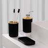 Ensemble de salle de bain en bois de bambou: Comprend Bouteilles, Brosse de Toilette, Porte-Brosse à Dents, Poubelle - 3 Pièces.