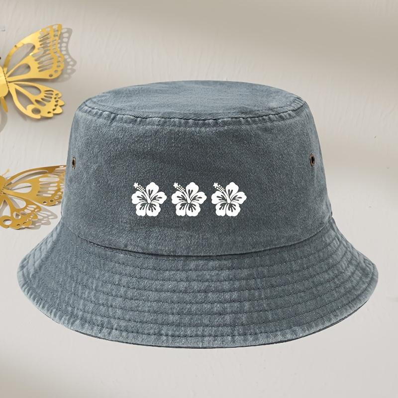 Three Flower Print Retro Washed Fisherman Hat for Both Men and Women,solid Color Travel Fishing Hat Suitable for Outdoor Leisure