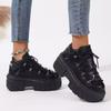 Large Size Metal High-heeled Women's Shoes Platform-soled Round Head Small Leather Shoes Muffin Front Lace-up Uniform Single Shoes