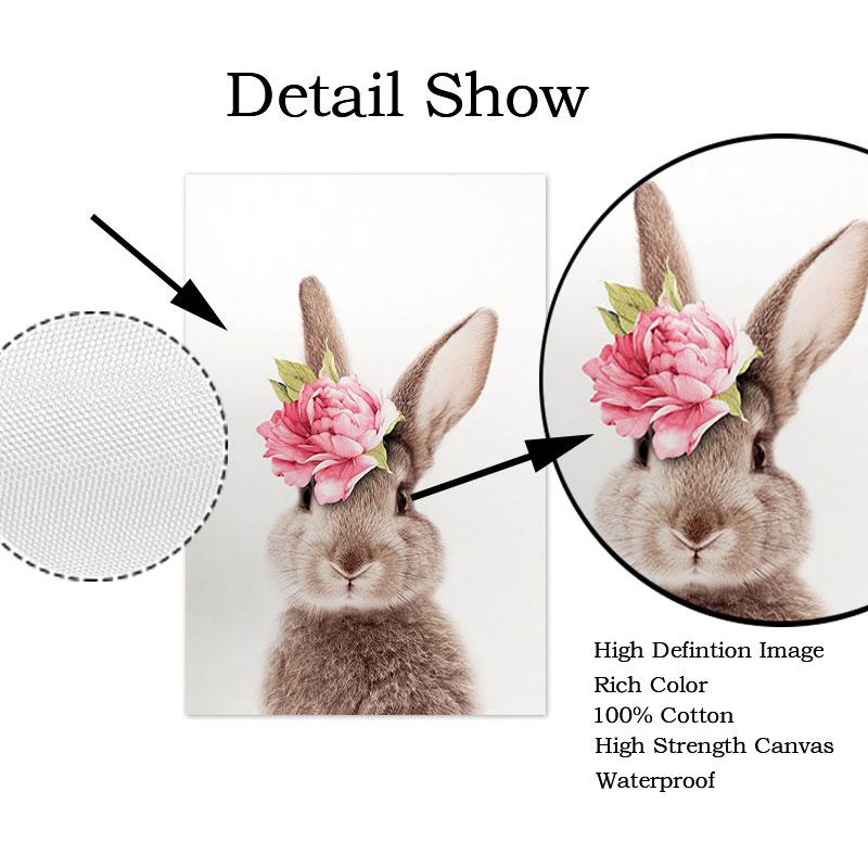 Flower Bunny Poster Rabbit Nursery Wall Art Canvas Painting  Animals Print Posters Nordic Wall Pictures for Baby Room Decor