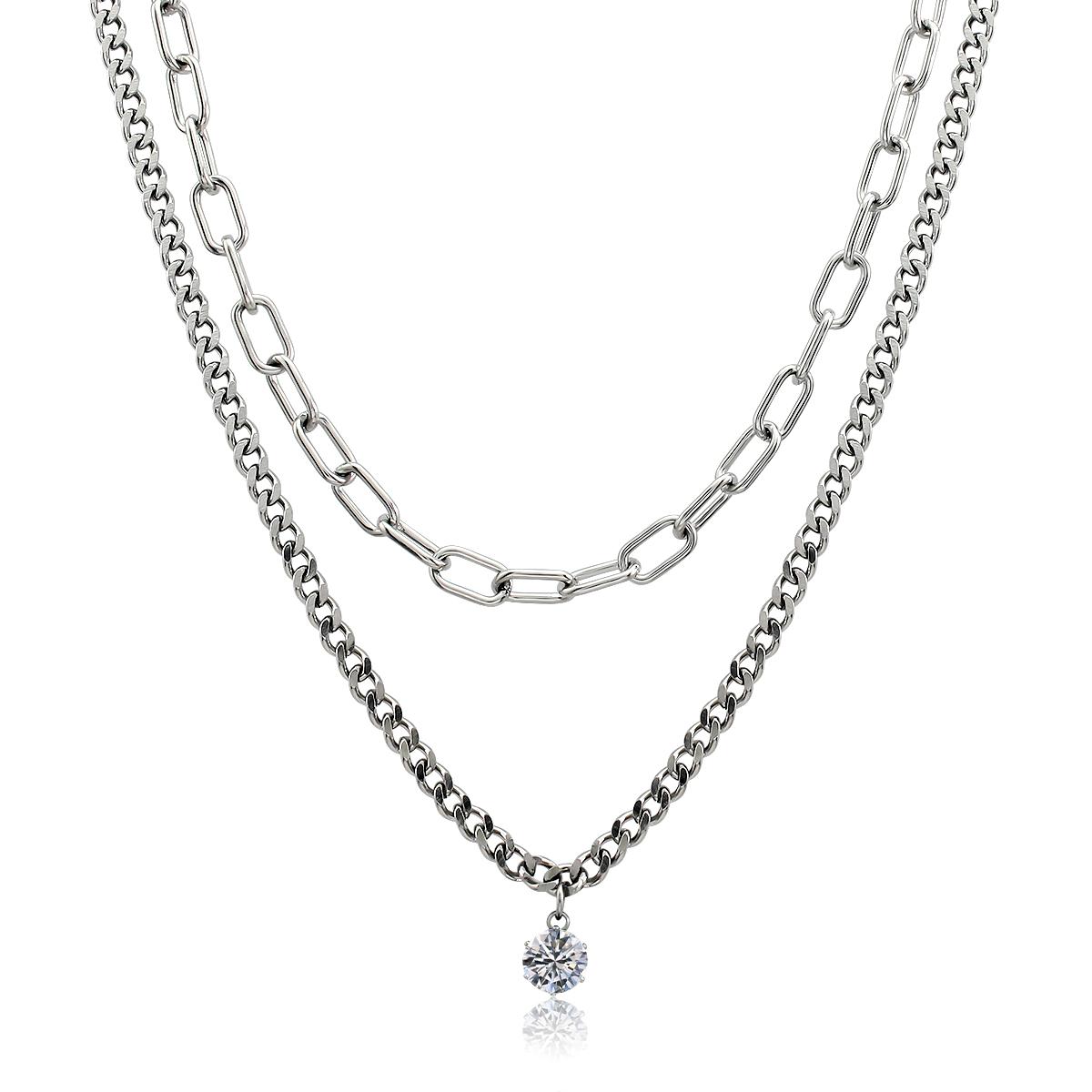 Fashion Jewelry Stainless Steel Small Round Zircon Pendant Necklace Gold Plated Chain Layered Necklaces Jewelry Women