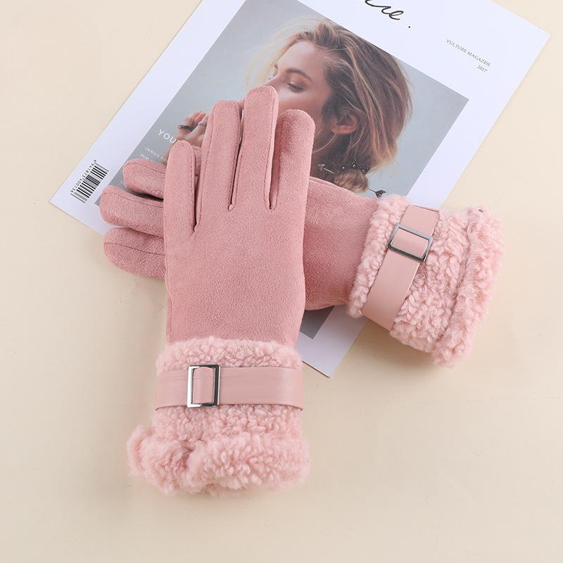 Winter Plush Thickened Warm Gloves for Women's Touch Screen Suede Gloves Outdoor Windproof and Cold Cycling Gloves