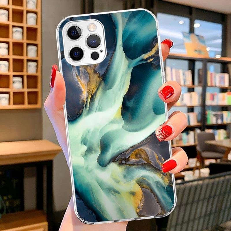 Fashion Geometric Marble Cover Phone Case For iPhone 16 17 Air 15 14 Pro Max 16E Phone Case 13 Mini 12 11 7 SE 8 Print Pattern F