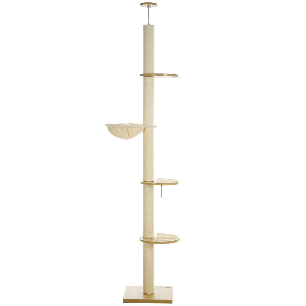 Floor To Ceiling Cat Tree Anti Tip Safety Sisal Rope Posts Engineered Wood Oak And Cream White