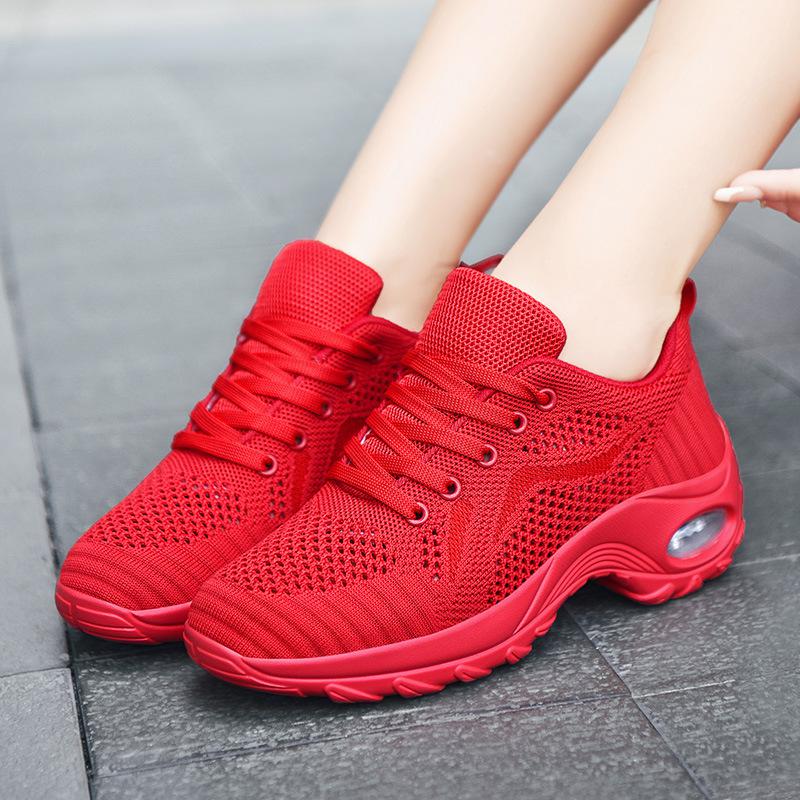 Fashion Spring Red Sports Sneakers Breathable Mesh Casual Shoes Women Fashionable 2024 Non-slip Lace-up Comfort Outdoors Walking Shoes