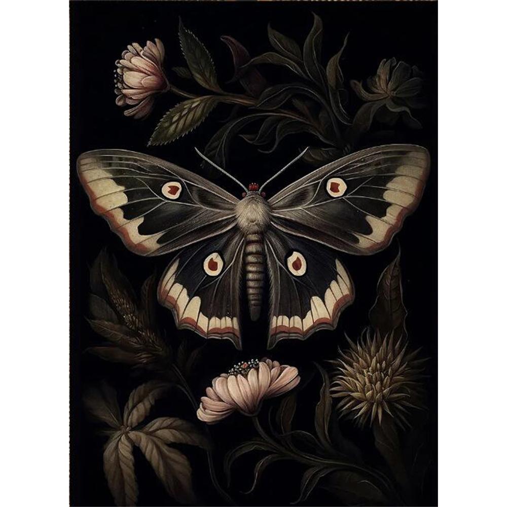 Forest Animals Butterfly Bat Plants Flowers Canvas Wall Art Nature Diamond Painting Decor Vintage Dark Skeleton Pumpkin Halloween