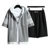 1 set Sommar Herr Huvtröja Shorts Färgblock Bokstavstryck Koreansk Stil Huvförsedd Outfit för Vardagsbruk