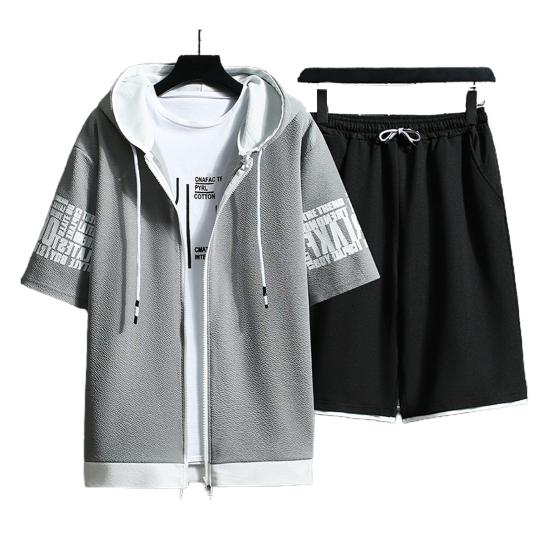 1 set Sommar Herr Huvtröja Shorts Färgblock Bokstavstryck Koreansk Stil Huvförsedd Outfit för Vardagsbruk