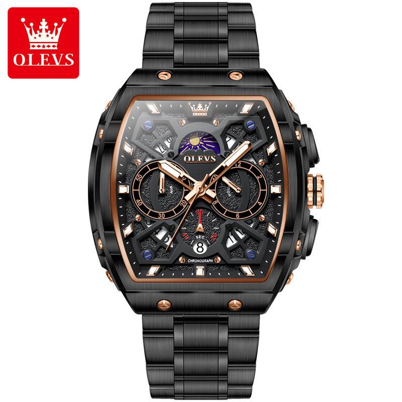 OLEVS Herren Chronograph Uhr Original Tonneau Quarz Uhr Wasserdicht Leuchtend Edelstahl Uhren Für Männer