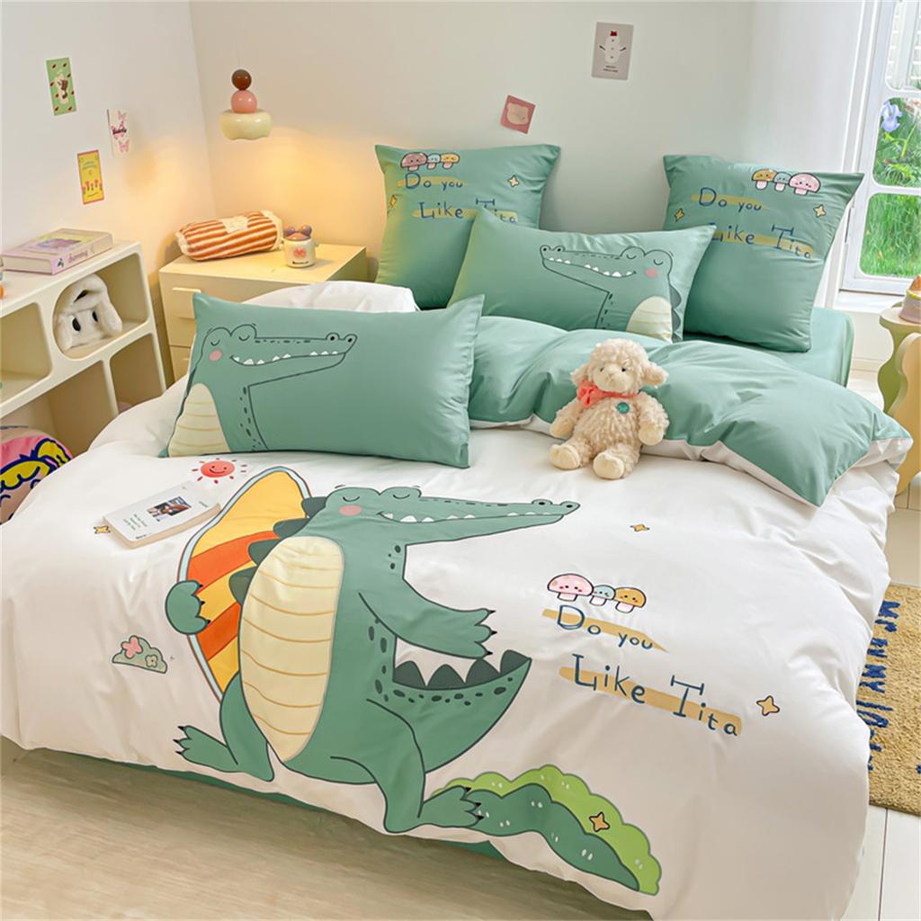 Cute Cartoon Dinosaur Single Duvet Cover Set for Kids, Bedding Set with Zipper, Microfiber Duvet Cover Set and Pillowcases 75*50