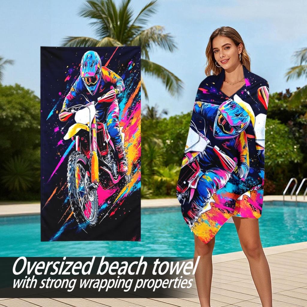Doodle-Stil Offroad-Motorradfahrer Polyester-Mikrofaser Strandtuch ist hochsaugfähig, geeignet für Schwimmen und Strandausflüge