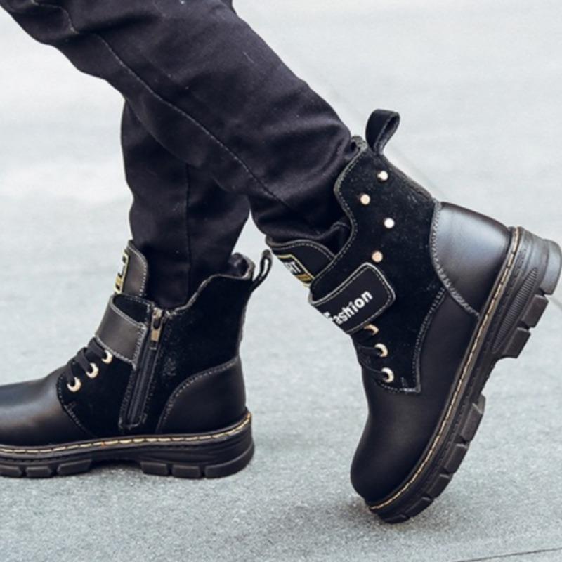 Children's Retro Leather Boots Boys Stylish Short Boots Warm Casual Leather Shoes