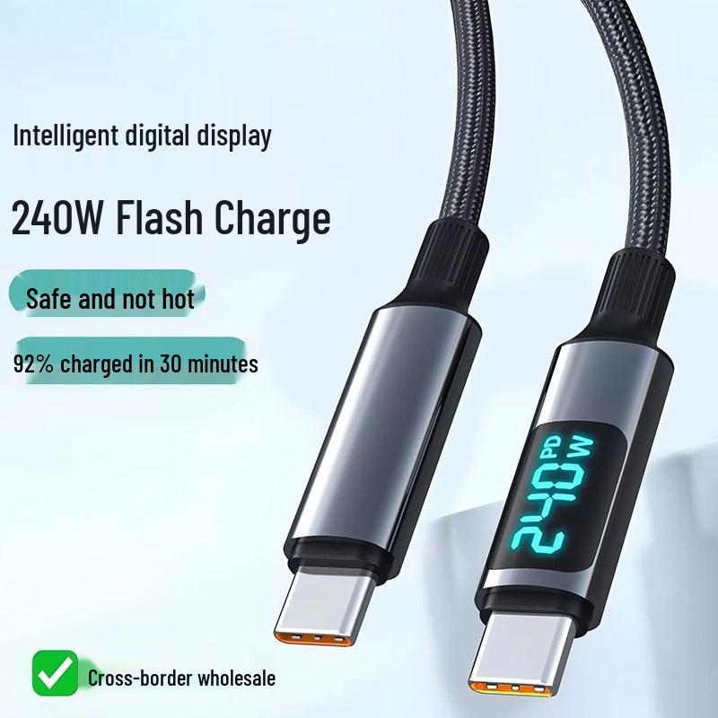 240W Dual Type-C Fast Charging Cable for Apple, Huawei, VIVO, OPPO, Xiaomi - Digital Display