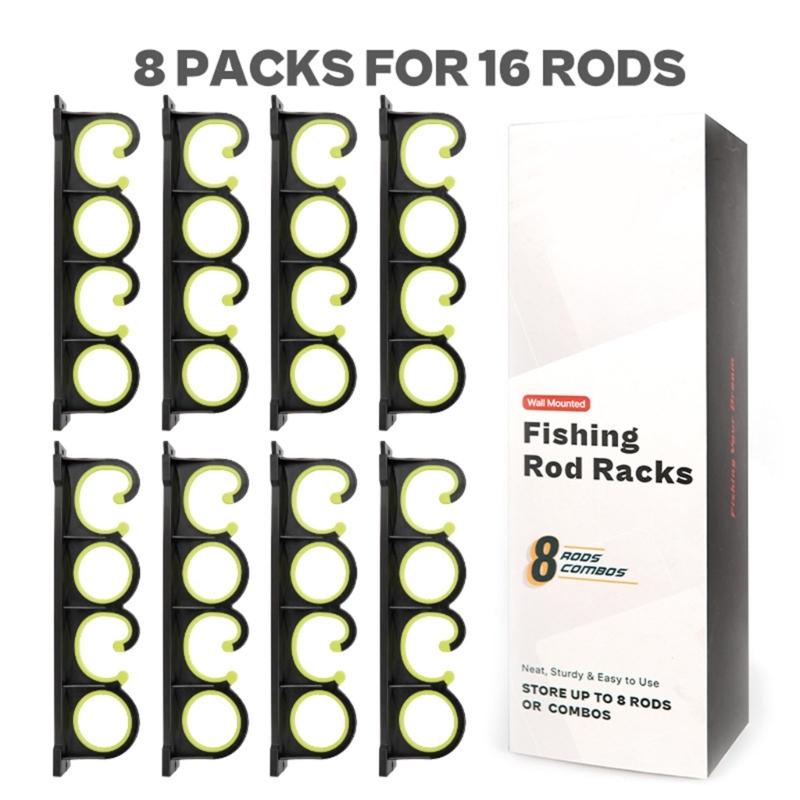 Fishing Rod Rack Holder Hanger Holds up to 8 Fishing Rods Wall Ceiling Mount for Garage Storage Organizers Display Stand
