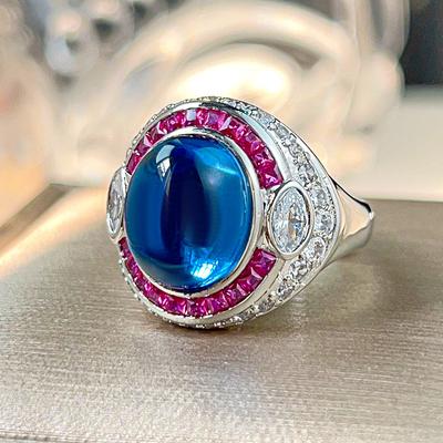 Jewelry Simulation Blue Spinel Plain Red Corundum Retro Ring Main Stone 10 * 12
