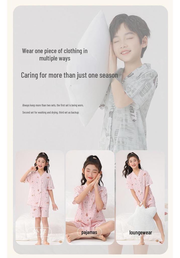 Kids' Thin Cotton Silk Summer Pajamas Set for Boys & Girls - Home Wear for Middle & Older Children