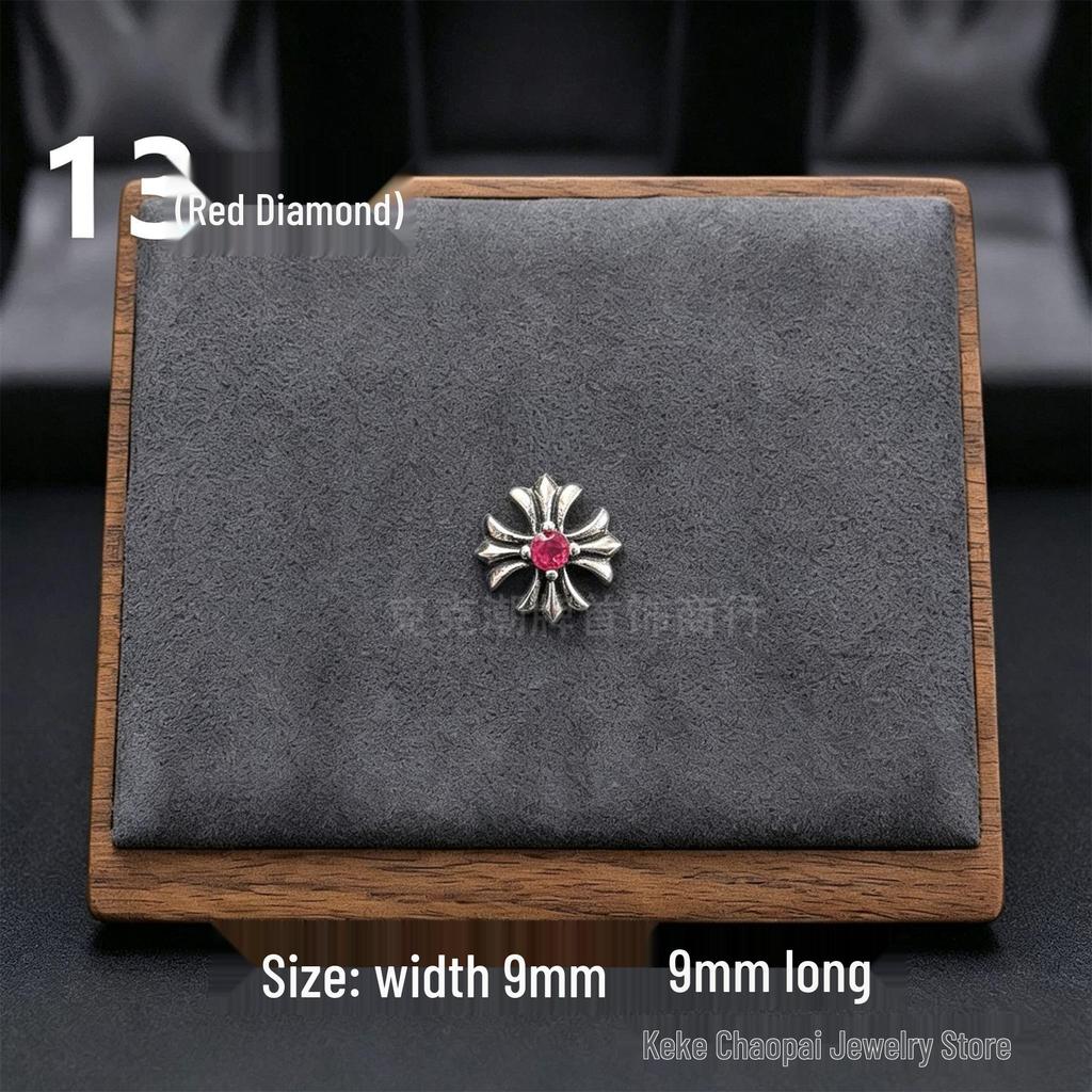 Cercei Stud Trendy Cruce Cupru Alb Argint Thai 925 cu Diamante Colorate pentru Bărbați și Femei