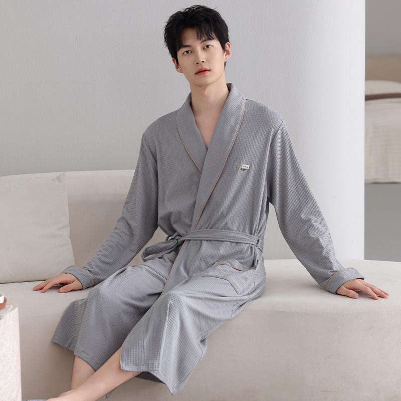 Couple Nightgown Women'S Spring And Autumn Pure Cotton Long-Sleeved Bathrobe Red Men'S Pajamas Couple Outfit