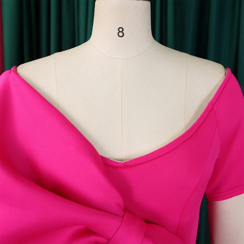 Womens Off Shoulder Big Bow Purple Bodycon Midi Dress Elegant Party Cocktail Dress