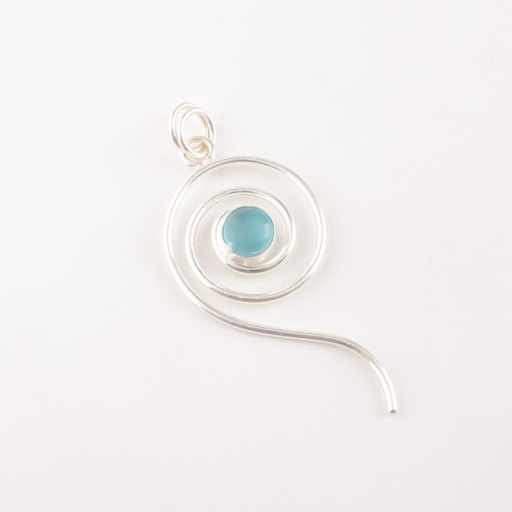 Blue Cat's Eye Gemstone 925 Sterling Silver Jewelry Handmade Blue Stone Pendant PP-42-47